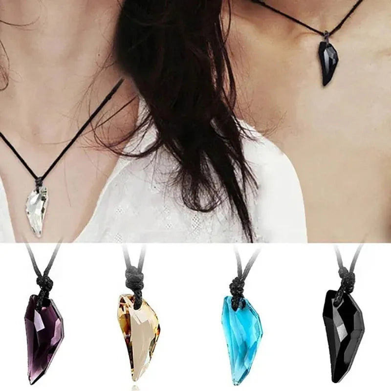 Crystal Wolf Tooth Wax Rope Pendant Couple Necklace New Fashion Unisex Necklace Jewelry